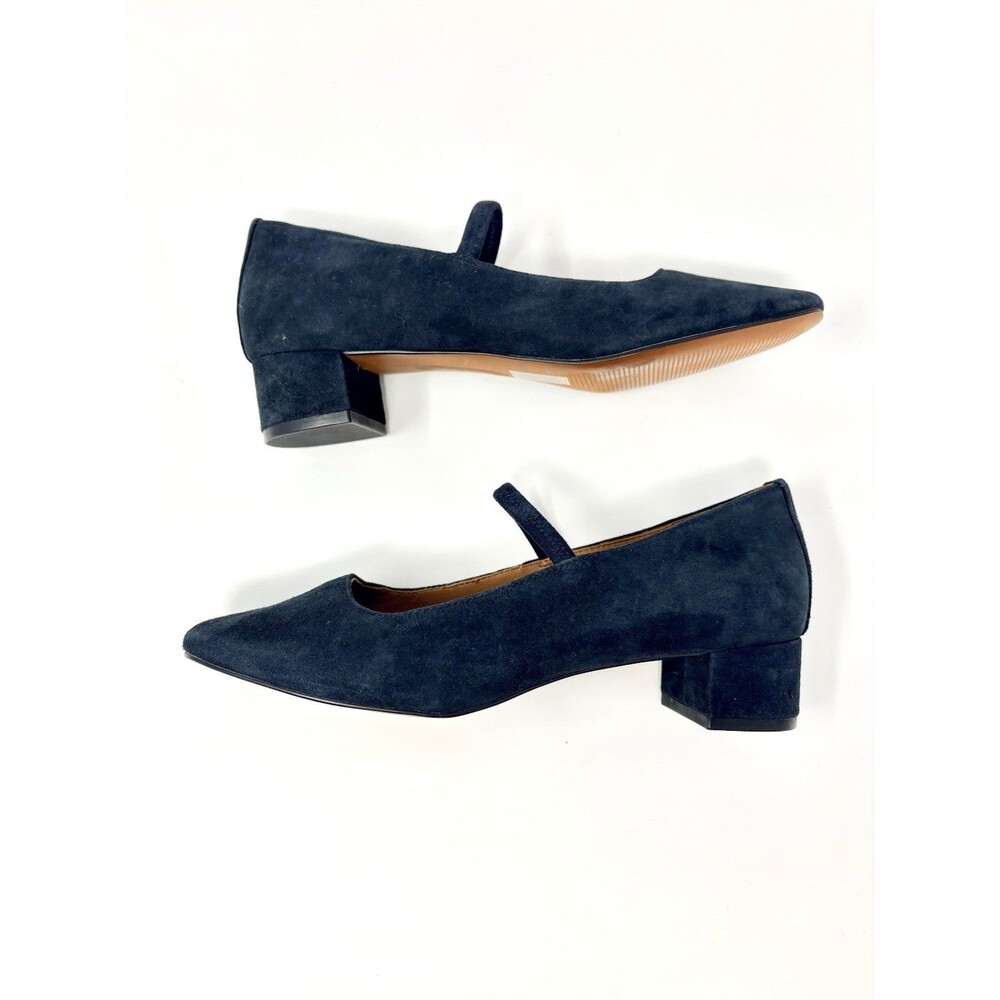 Madewell Suede Leather The Greta Pump Block Heels Juniper Berry Navy Blue Shoe 7 - Picture 5 of 12